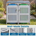 44 Cu.Ft Outdoor Trash Can Storage Shed for 2 Bins, Metal Garbage Can Organizer with Gas Struts, Shock Absorbers, Lockable Doors & Slant-Roof