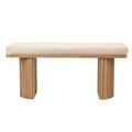Solid Wood and Beige Velvet Bench Exotic Boho Entryway