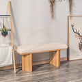 Solid Wood and Beige Velvet Bench Exotic Boho Entryway