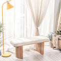 Solid Wood and Beige Velvet Bench Exotic Boho Entryway
