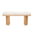 Solid Wood and Beige Velvet Bench Exotic Boho Entryway