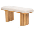 Solid Wood and Beige Velvet Bench Exotic Boho Entryway