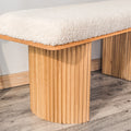 Solid Wood and Beige Velvet Bench Exotic Boho Entryway