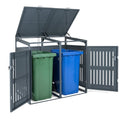 44 Cu.Ft Outdoor Trash Can Storage Shed for 2 Bins, Metal Garbage Can Organizer with Gas Struts, Shock Absorbers, Lockable Doors & Slant-Roof