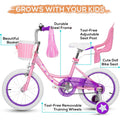 Hykolity 14" Girls Bikes with Basket, Doll Seat, Removable Training Wheel, Adjustable Sanddle