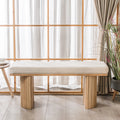 Solid Wood and Beige Velvet Bench Exotic Boho Entryway