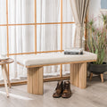 Solid Wood and Beige Velvet Bench Exotic Boho Entryway